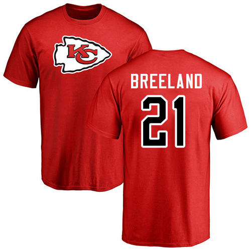 Men Kansas City Chiefs #21 Breeland Bashaud Red Name and Number Logo T-Shirt